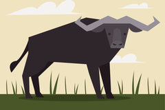 Andania Humaira - A bull standing in a field with a sky background