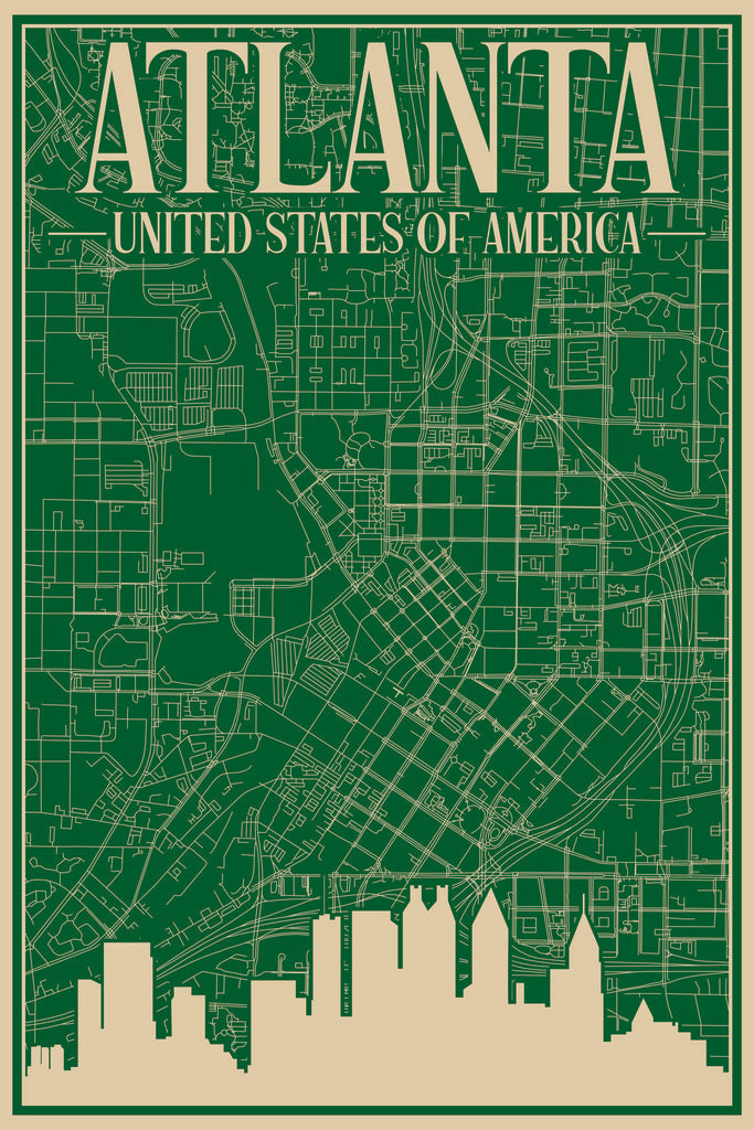 Stock Photos - Road network poster of the downtown ATLANTA, UNITED STATES OF AMERICA