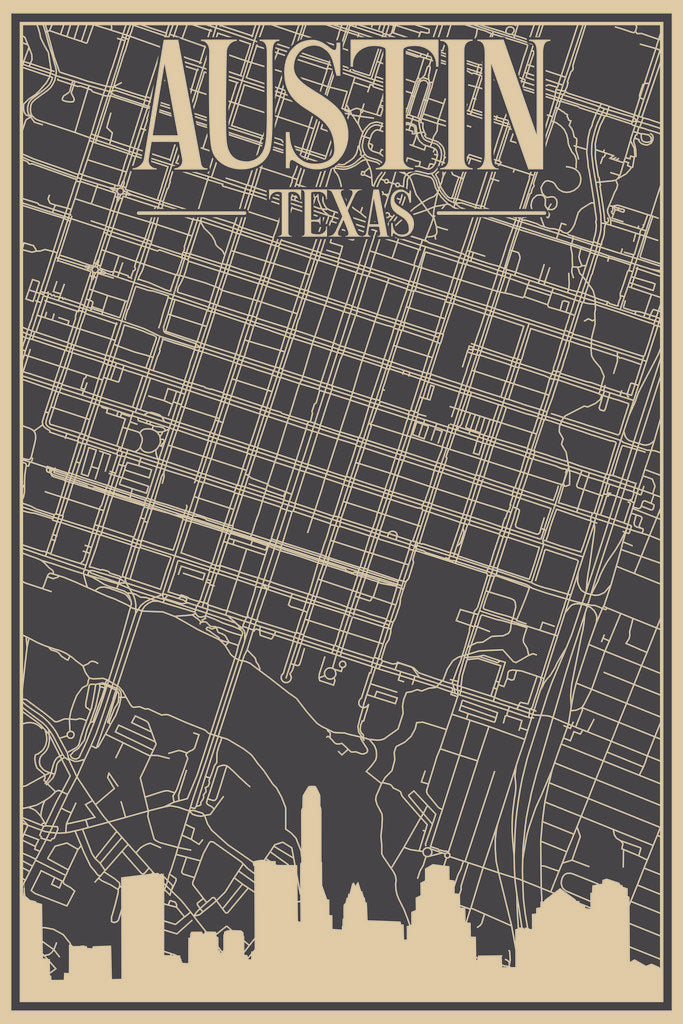 Stock Photos - Road network poster of the downtown AUSTIN, TEXAS