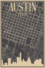 Stock Photos - Road network poster of the downtown AUSTIN, TEXAS