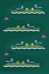 Andania Humaira - Alligators and birds floating in the water