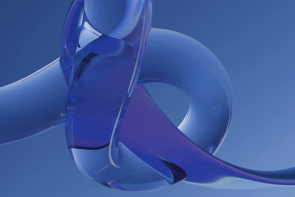 Steve Johnson - A modern abstract 3D rendering of a blue sculpture against a sky backdrop, conveying fluidity and creativity.