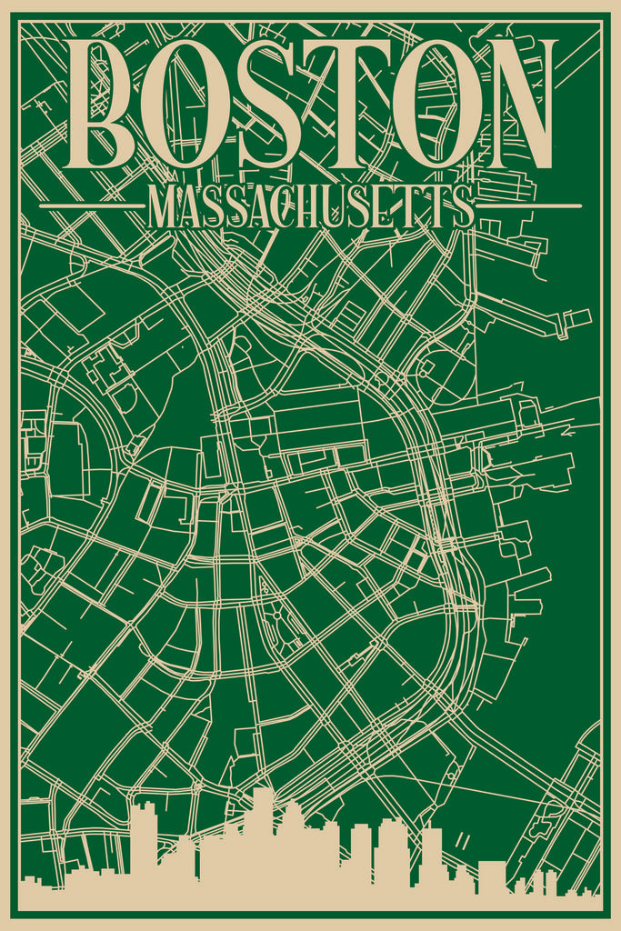 Stock Photos - Road network poster of the downtown BOSTON, MA