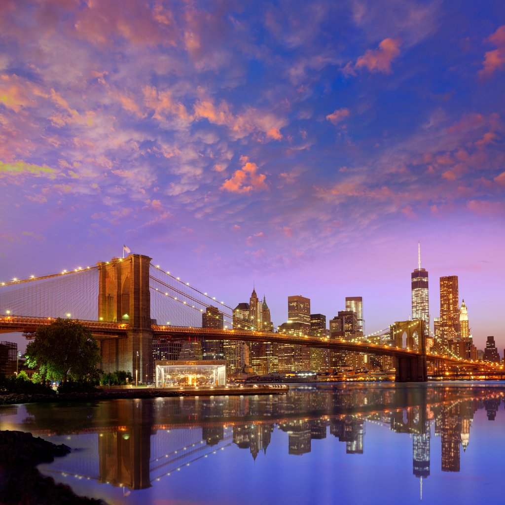 Stock Photos - Brooklyn Bridge sunset New York Manhattan skyline No. 2