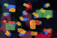 Steve Johnson - Bold and colorful abstract expressionist painting with textured brushstrokes and vibrant shapes.