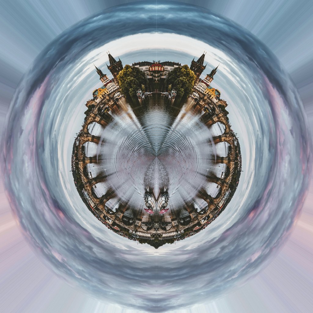 Sharon - Stunning circular cityscape with a creative distortion effect, showcasing urban architecture.