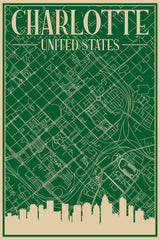Stock Photos - Road network poster of the downtown CHARLOTTE, UNITED STATES OF AMERICA