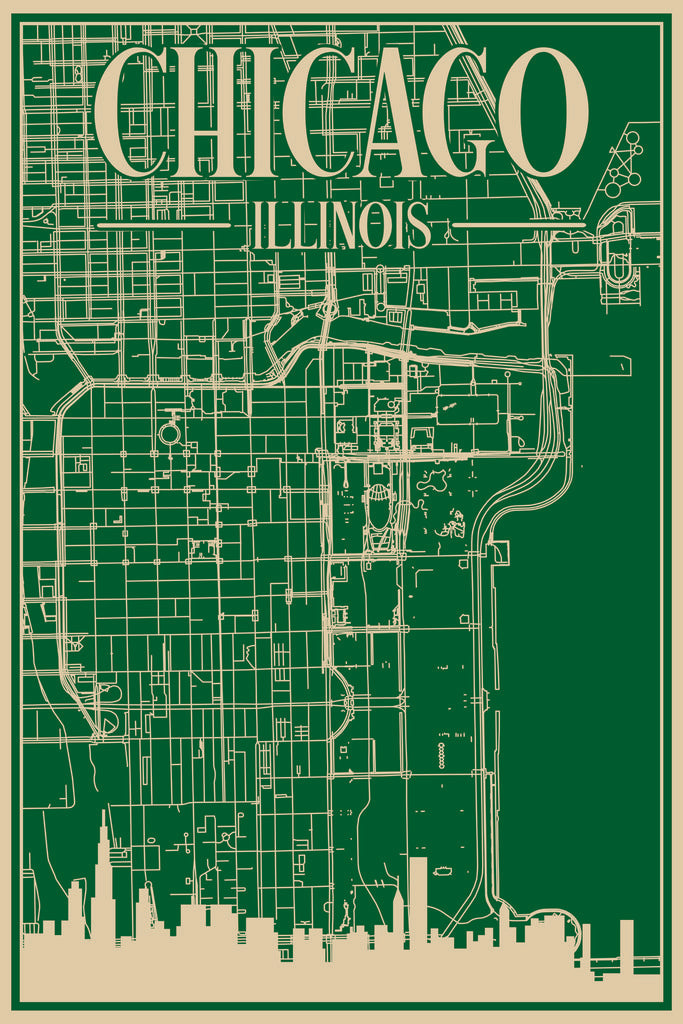 Stock Photos - Road network poster of the downtown CHICAGO, ILLINOIS No. 2