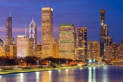 Stock Photos - Panorama of Chicago downtown Cityscape skylines and skyscrapers office building with Lake Michigan sunset in Chicago city Illinois USA. No. 2