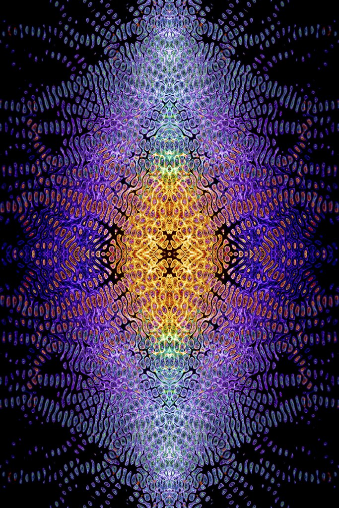 Merlin Lightpainting - A colorful symmetrical digital art piece with fractal patterns, ideal for modern backgrounds.