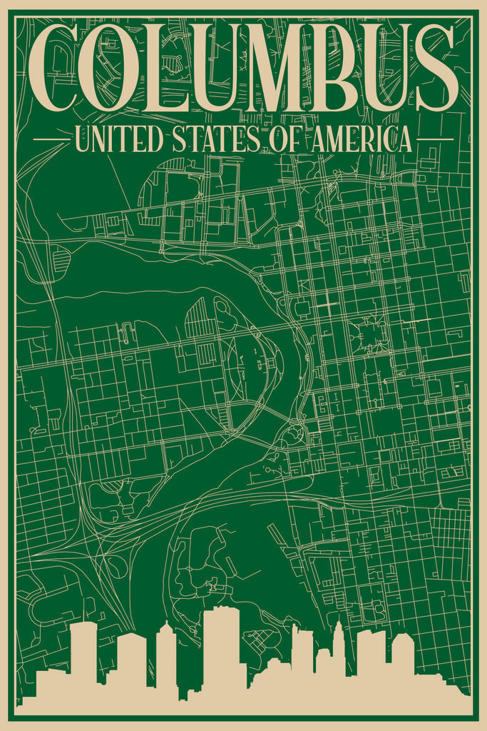 Stock Photos - Road network poster of the downtown COLUMBUS, UNITED STATES OF AMERICA