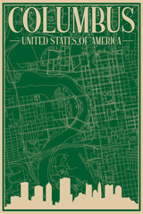 Stock Photos - Road network poster of the downtown COLUMBUS, UNITED STATES OF AMERICA