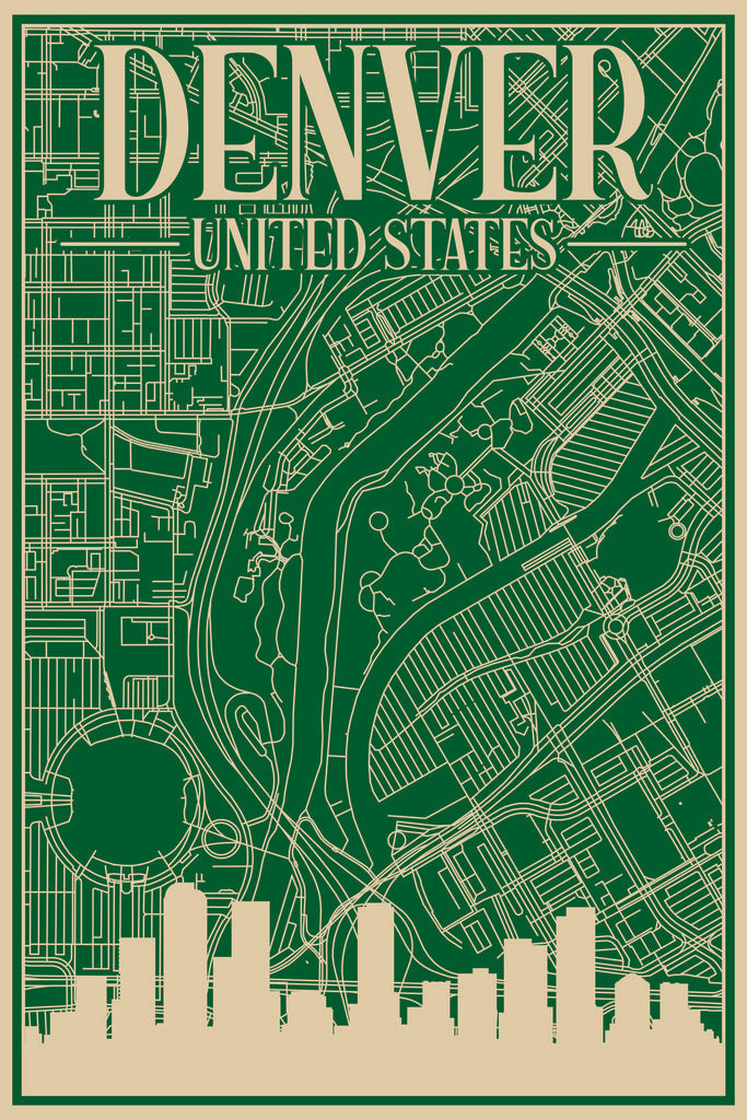 Stock Photos - Road network poster of the downtown DENVER, UNITED STATES OF AMERICA