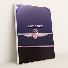 This photo shows a close-up of a classic Ferrari badge and Carrozzeria Touring Milano emblem on a dark car hood, in a white frame.