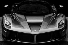 LaFerrari in Monochrome, showcasing a sleek black design and aggressive stance, perfect for car wall art.