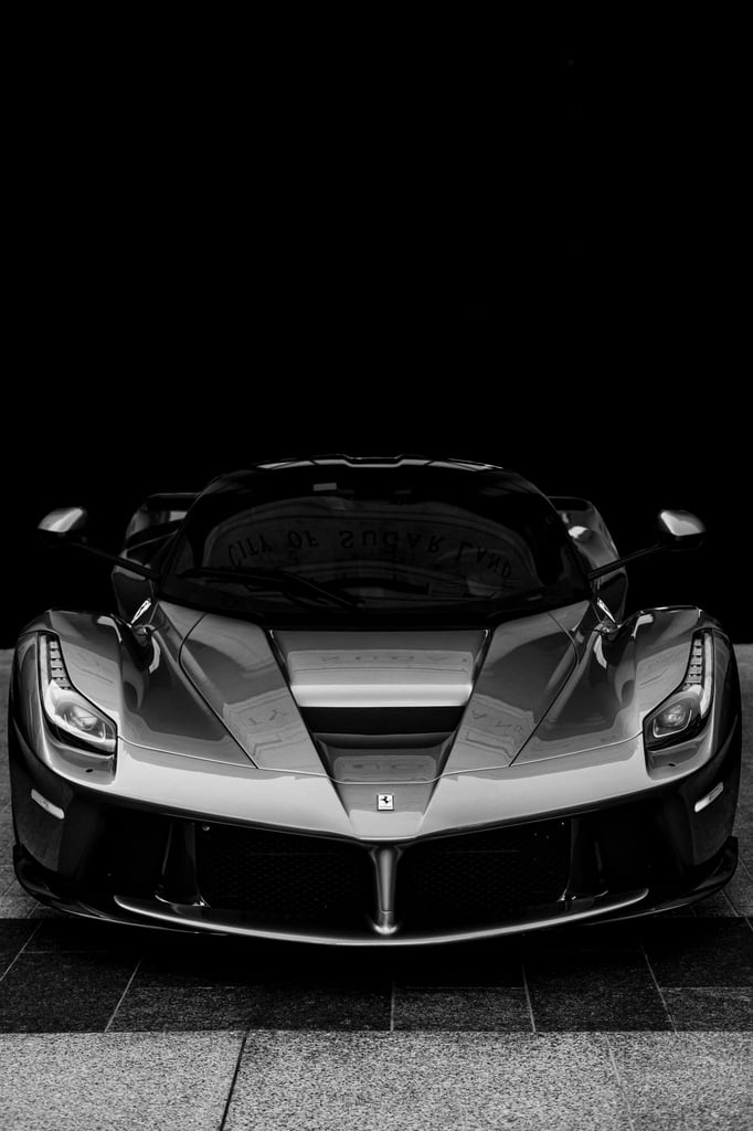 Monochrome LaFerrari in striking black and white, showcasing its aggressive design as exquisite car wall art.