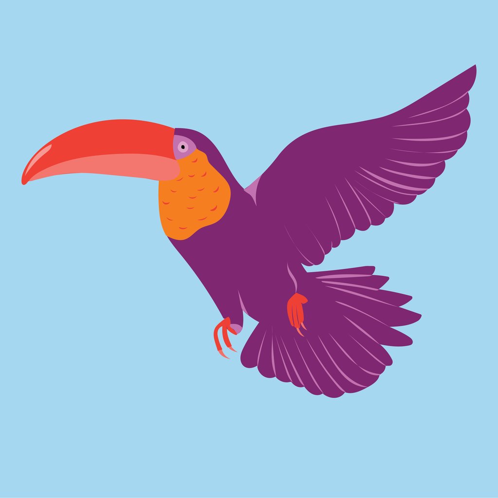 Luisa Roth - A colorful bird flying through a blue sky