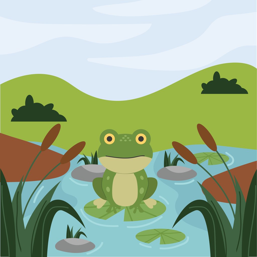 Putra Arif Munazar - A frog is sitting in a pond with lily pads
