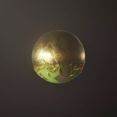 Rostislav Uzunov - A golden sphere with abstract green elements on a dark background, creating a luxurious look.