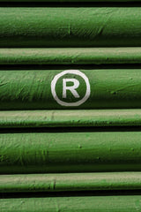 Victor Moragriega - Close-up of green shutter with registered trademark symbol in white.