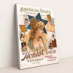 American stars, 25 different albums packed in Honest long cut smoking and chewing tobacco (1887)