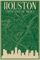Stock Photos - Road network poster of the downtown HOUSTON, UNITED STATES OF AMERICA