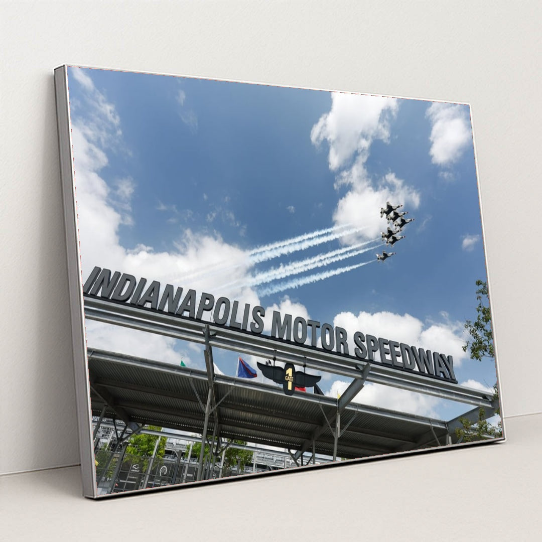 IMS — Indianapolis 500 US Air Force Flyover by Joe Skibinski - Silver Frame Stretchiez