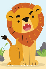 Zulfahmi Al Ridhawi - A cartoon lion sitting on the ground with its mouth open