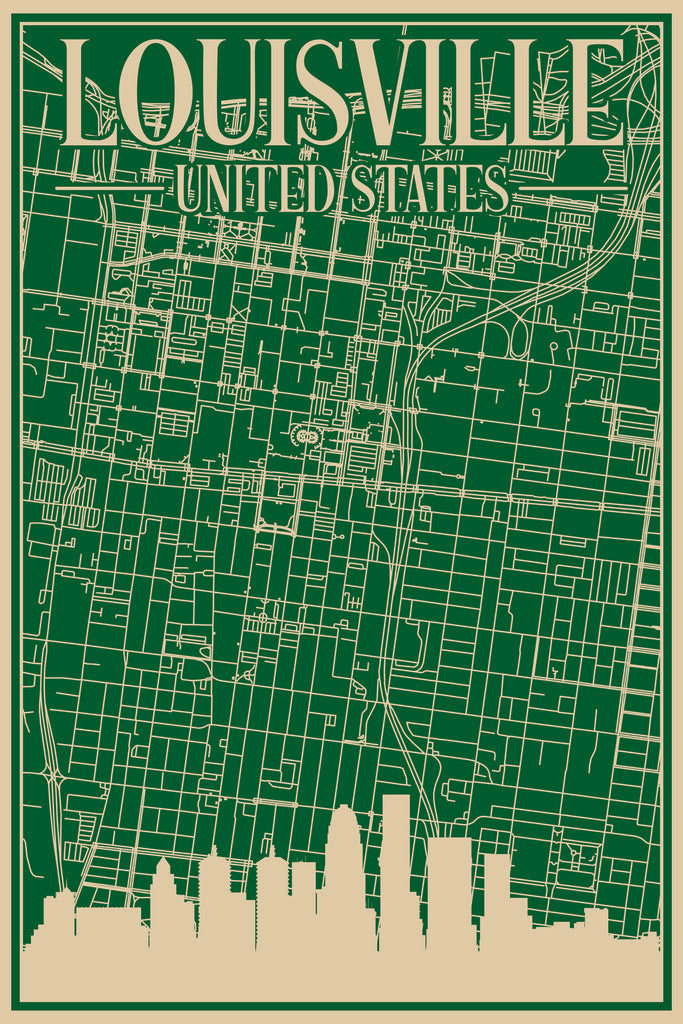Stock Photos - Road network poster of the downtown LOUISVILLE, UNITED STATES OF AMERICA