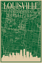 Stock Photos - Road network poster of the downtown LOUISVILLE, UNITED STATES OF AMERICA