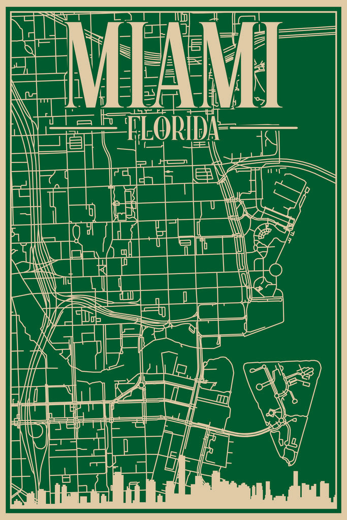 Stock Photos - Road network poster of the downtown MIAMI, FLORIDA No. 2