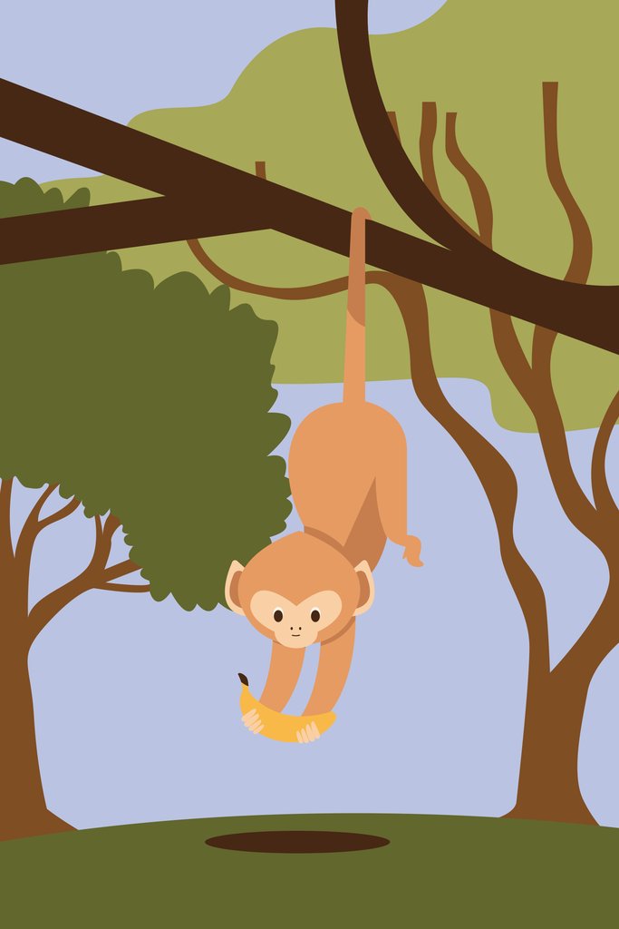 Silverfork Studio - A monkey hanging upside down from a tree