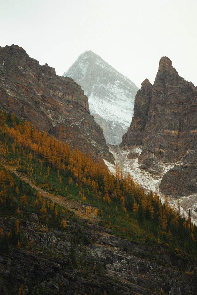 Luke Miller - Autumn foliage adorns the rugged mountain peaks, creating a breathtaking natural landscape.