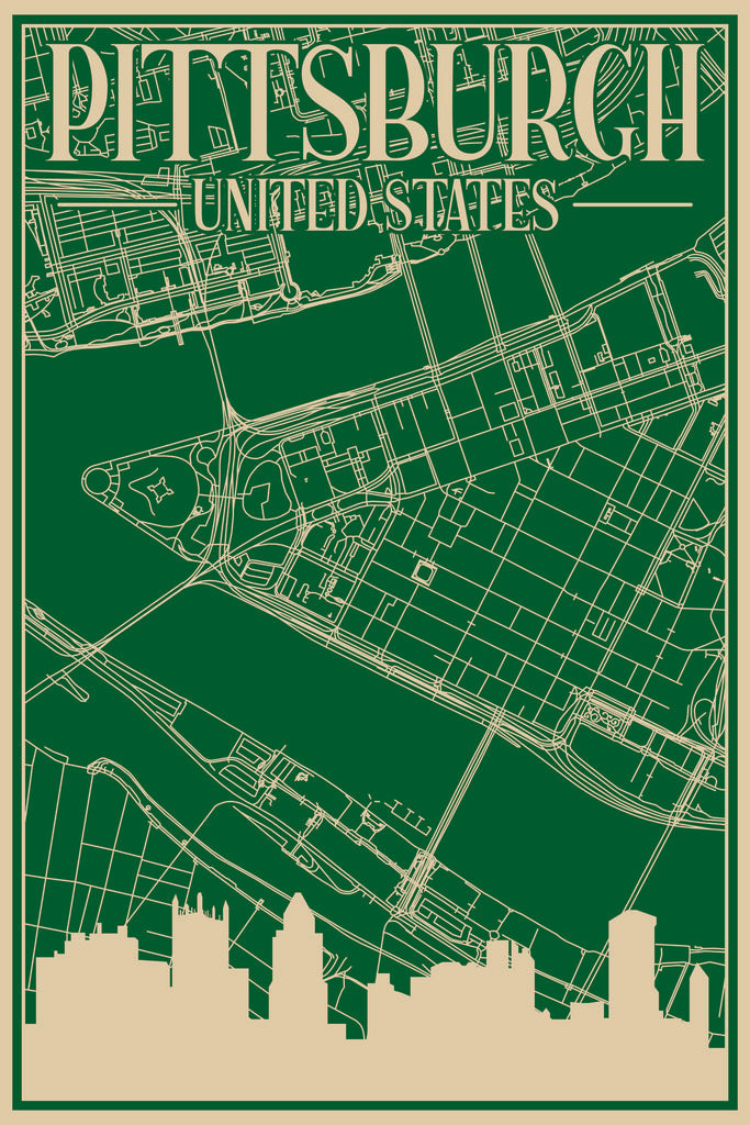 Stock Photos - Road network poster of the downtown PITTSBURGH, UNITED STATES OF AMERICA