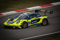 Porsche 911 GT3 R in Racing Livery, electric blue and yellow, car wall art showcasing powerful racing design.
