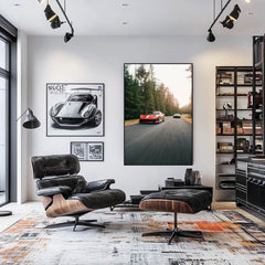 Ferrari 812 Competizione in Action racing on a winding road, featured in stylish car wall art.