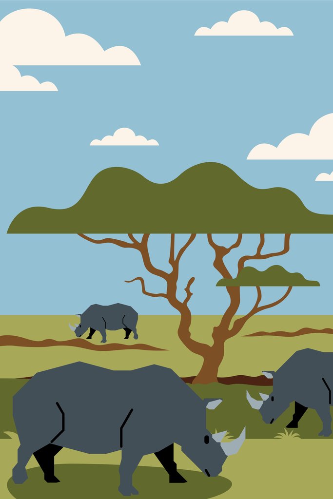 Silverfork Studio - A group of rhinos grazing in a field