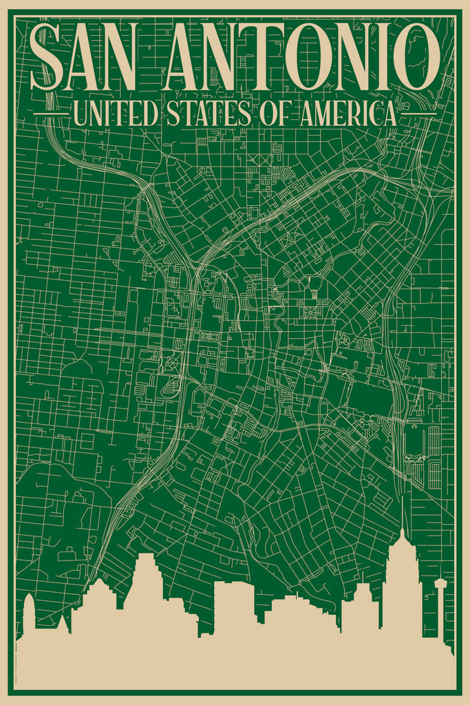 Stock Photos - Road network poster of the downtown SAN ANTONIO, UNITED STATES OF AMERICA