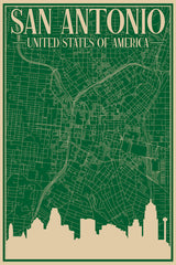 Stock Photos - Road network poster of the downtown SAN ANTONIO, UNITED STATES OF AMERICA