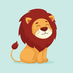 Wahyu Setyanto - A cartoon lion sitting on a blue background