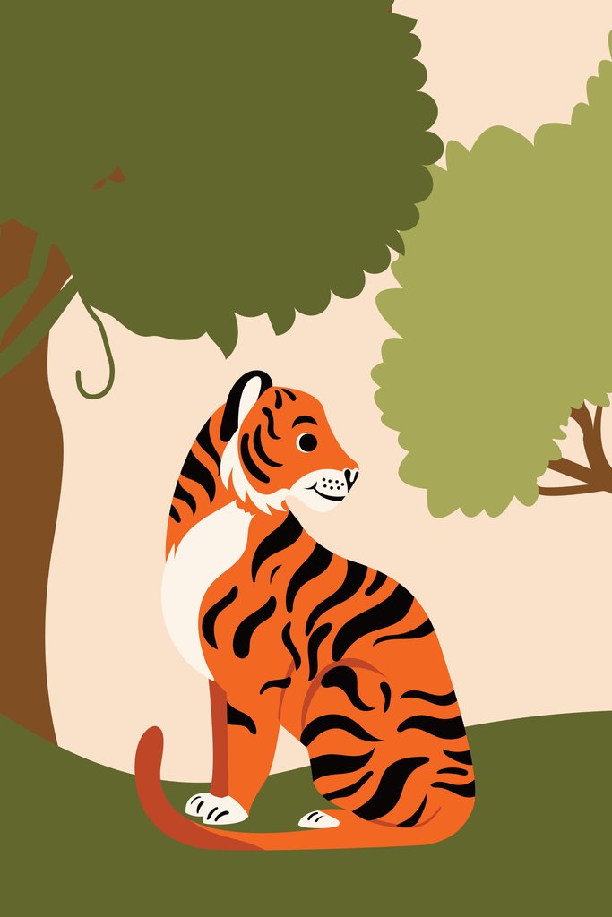 Silverfork Studio - A tiger sitting in the middle of a forest