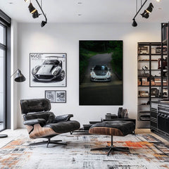 Porsche 911 GT3 RS by the Forest Road showcased in a modern living space with stylish decor and wall art.