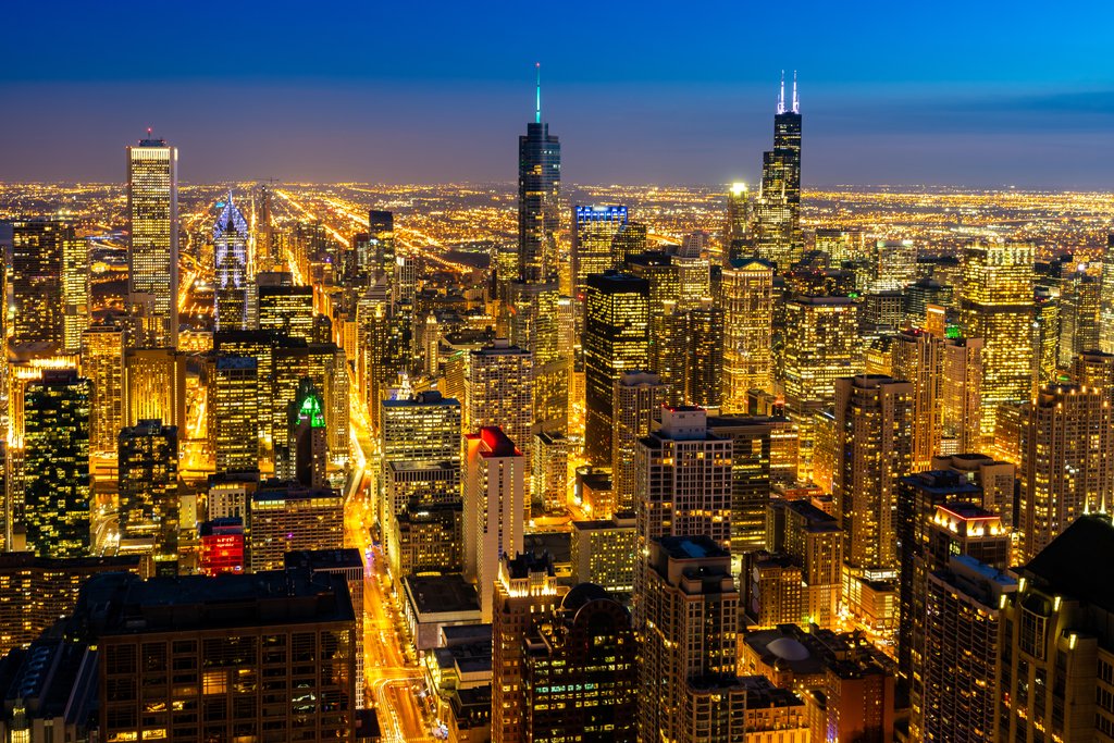 Stock Photos - Aerial view of Chicago Skylines building at Chicago downtown in Chicago City Illinois USA. Looking to the south of Chicago.