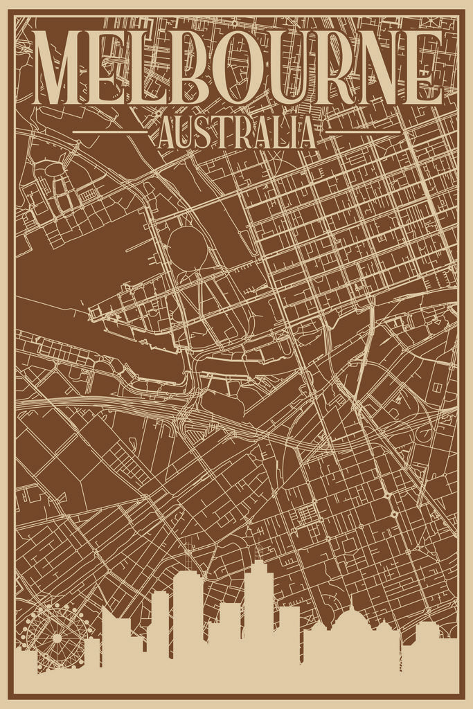 Stock Photos - Road network poster of the downtown MELBOURNE, AUSTRALIA