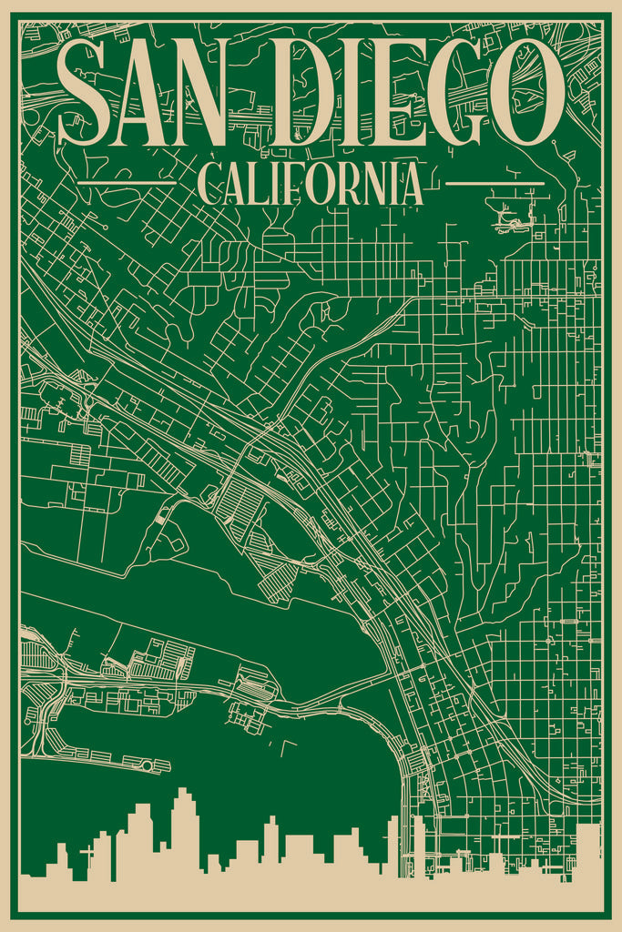 Stock Photos - Road network poster of the downtown SAN DIEGO, CALIFORNIA No. 2