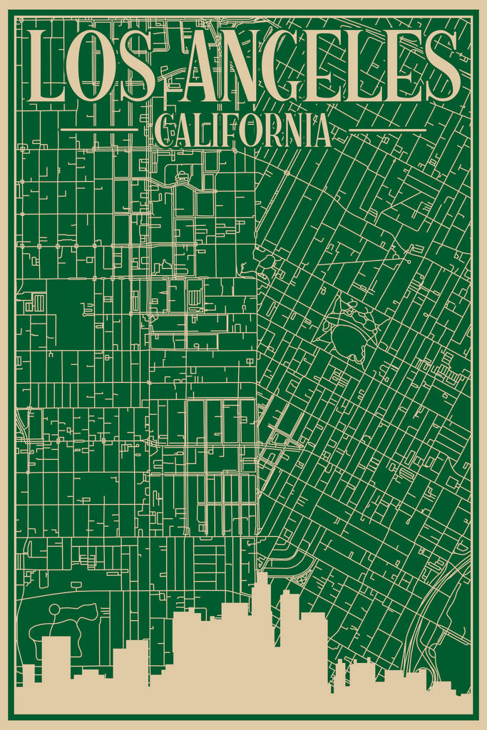 Stock Photos - Road network poster of the downtown LOS ANGELES, CALIFORNIA