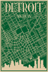 Stock Photos - Road network poster of the downtown DETROIT, MICHIGAN