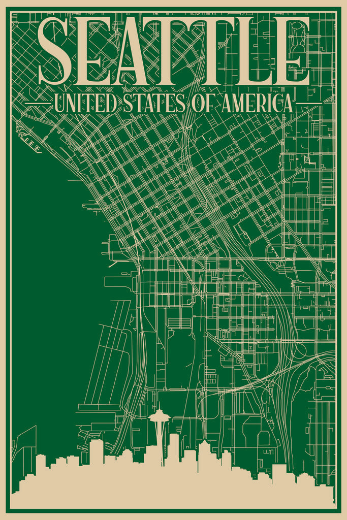 Stock Photos - Road network poster of the downtown SEATTLE, UNITED STATES OF AMERICA