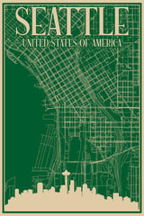 Stock Photos - Road network poster of the downtown SEATTLE, UNITED STATES OF AMERICA