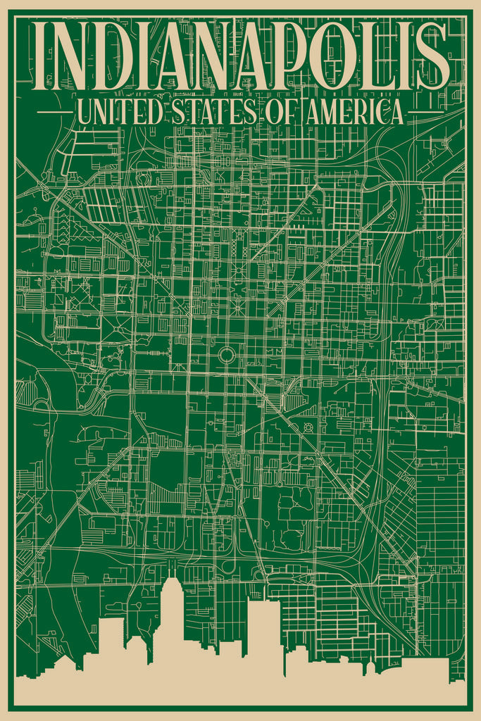 Stock Photos - Road network poster of the downtown INDIANAPOLIS, UNITED STATES OF AMERICA